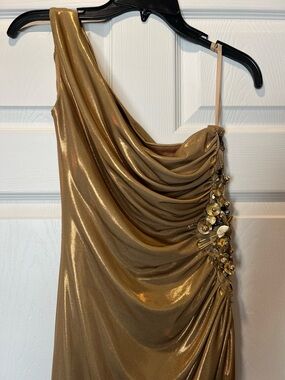 Robert Rodriguez Metallic Gold Cowl Neck Dress